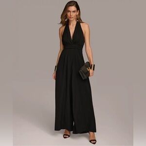 DONNA KARAN HALTER BACK WIDE LEGGED ROMPER